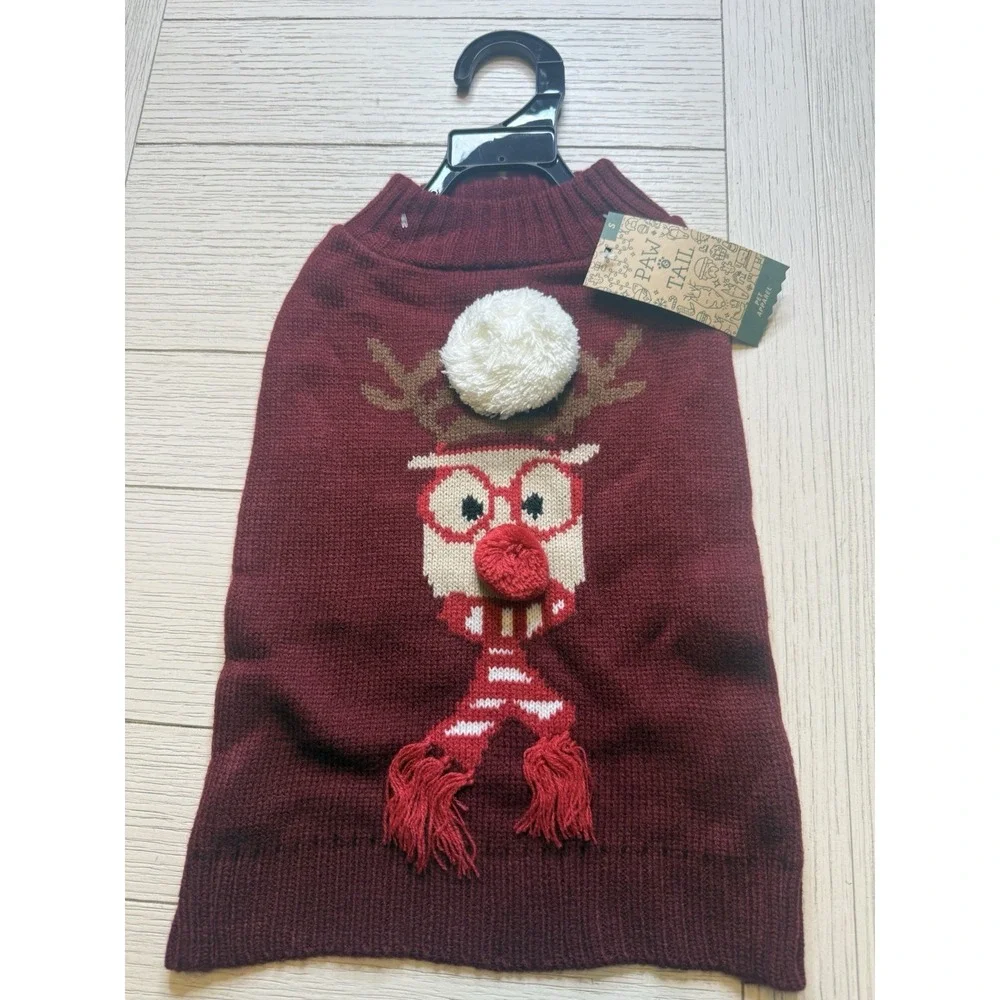 Paw & Tail NWT Pet Holiday Christmas Sweater. Rudolph W/ Pom Pom Nose.‎ Sz S
